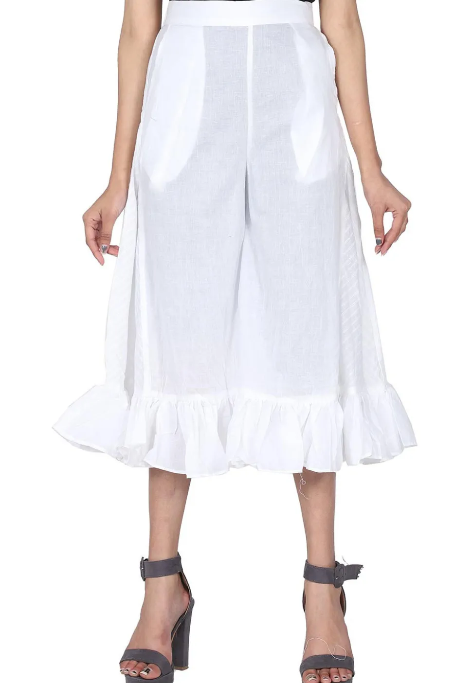 Frilled Hemline Cotton Brasso Culottes in White