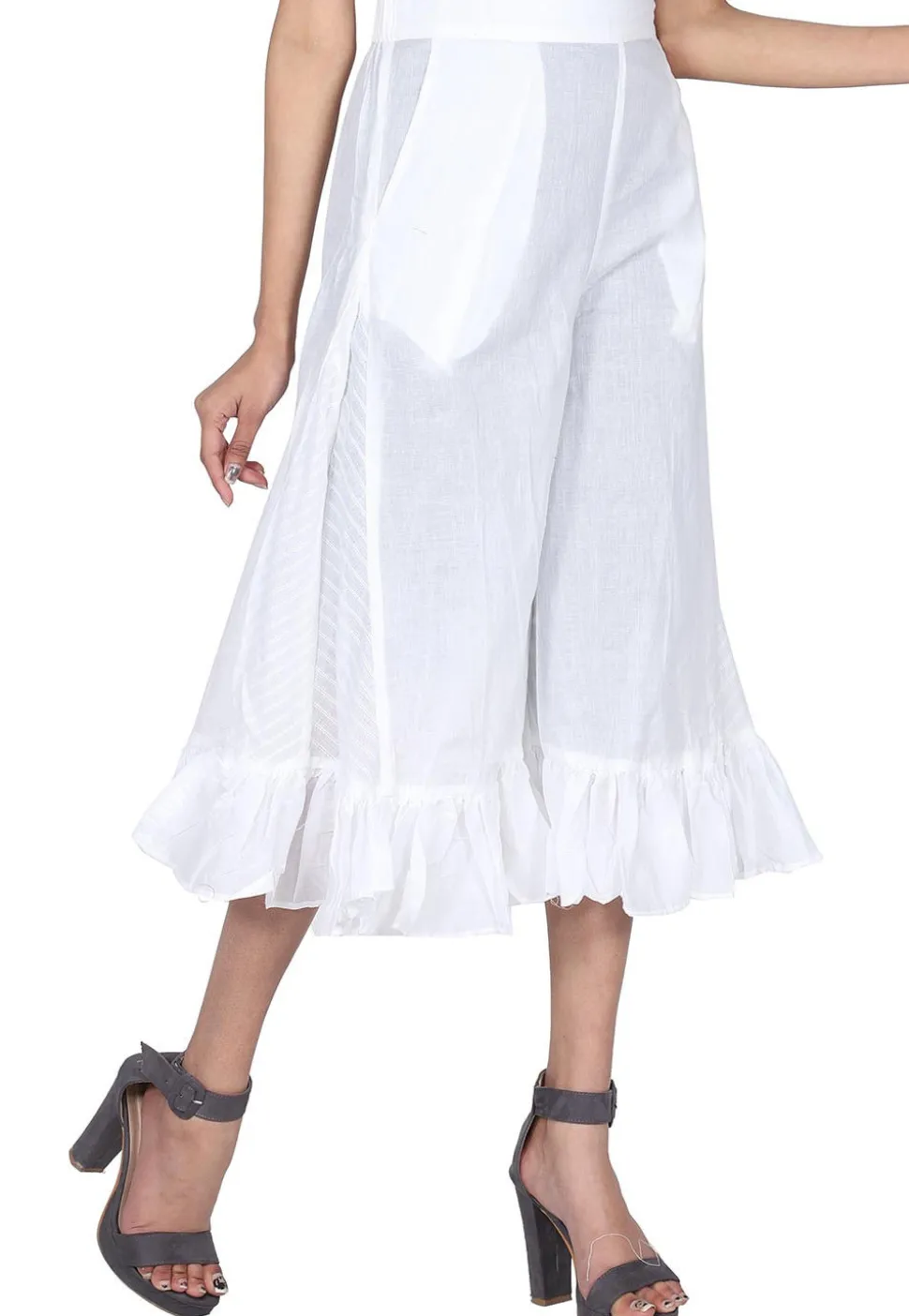 Frilled Hemline Cotton Brasso Culottes in White