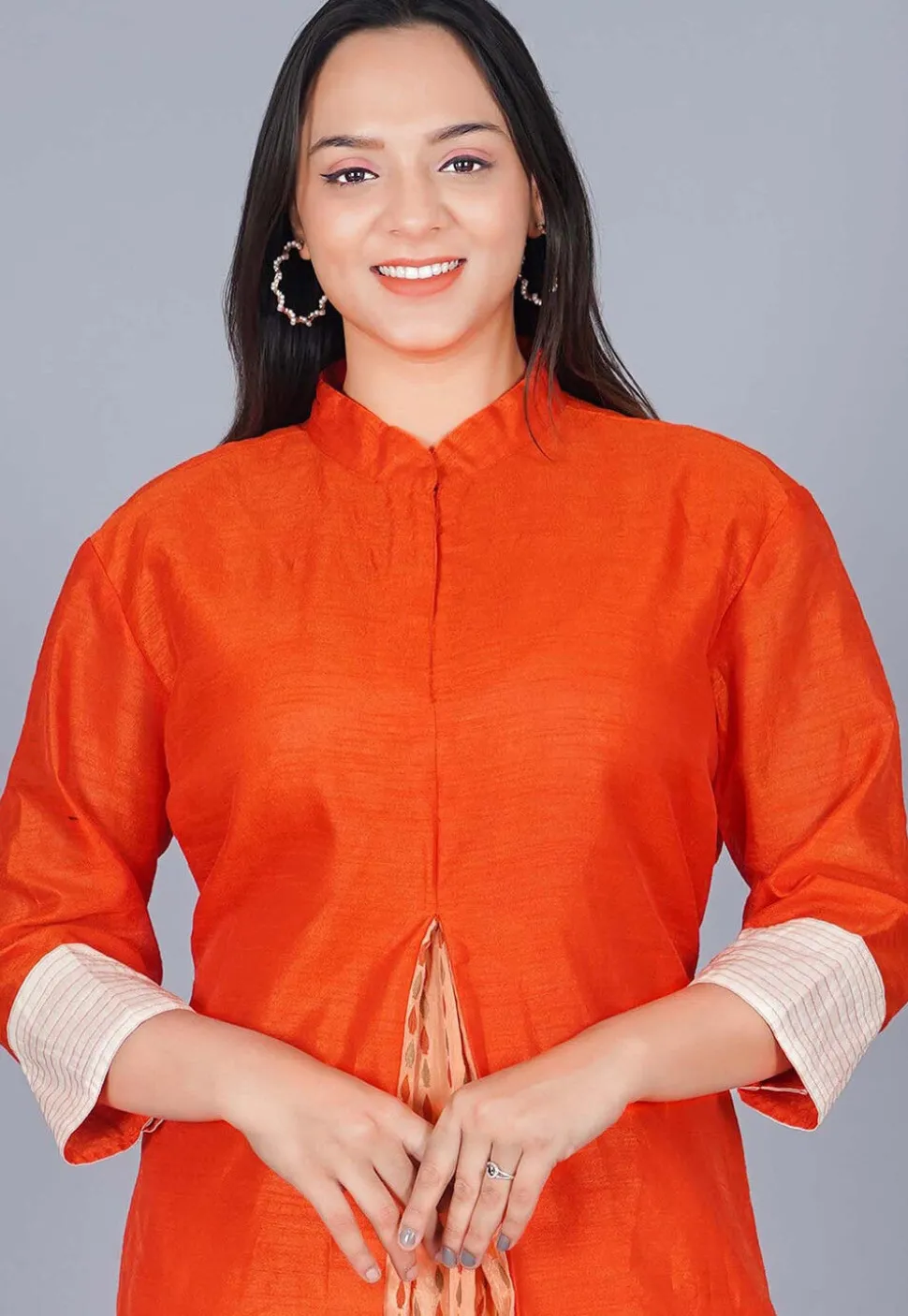 Front Slit Art Silk Anarkali Suit in Orange