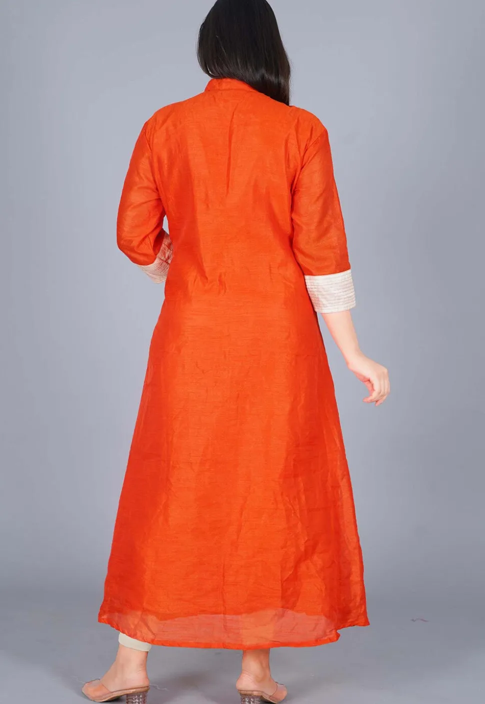 Front Slit Art Silk Anarkali Suit in Orange