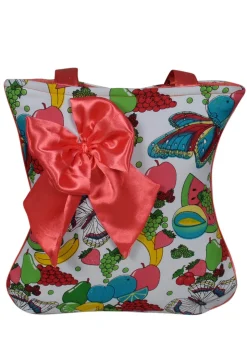 Fruit Printed Cotton Hand Bag in White and Multicolor