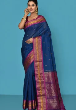 Gadwal Handloom Saree in Navy Blue