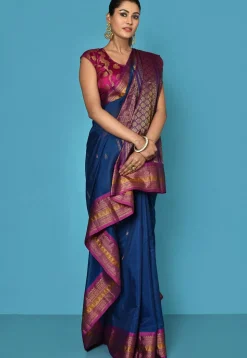 Gadwal Handloom Saree in Navy Blue