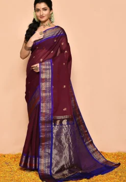 Gadwal Pure Silk Cotton Handloom Saree in Wine