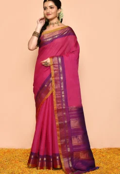 Gadwal Pure Silk Cotton Handloom Saree in Magenta