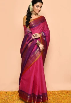 Gadwal Pure Silk Cotton Handloom Saree in Magenta
