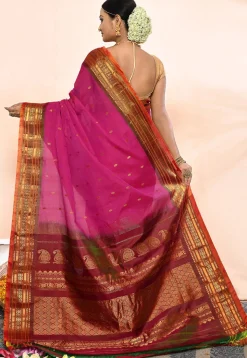 Gadwal Pure Silk Cotton Handloom Saree in Magenta