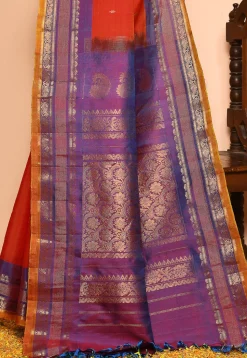 Gadwal Pure Silk Cotton Handloom Saree in Orange