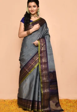 Gadwal Pure Silk Cotton Handloom Saree in Grey