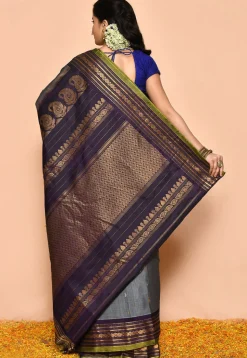 Gadwal Pure Silk Cotton Handloom Saree in Grey