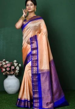Gadwal Pure Silk Handloom Saree in Peach
