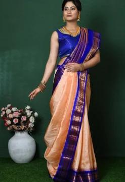Gadwal Pure Silk Handloom Saree in Peach