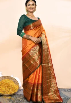 Gadwal Pure Silk Handloom Saree in Orange