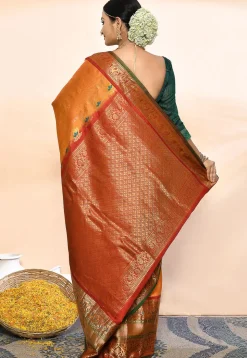 Gadwal Pure Silk Handloom Saree in Orange