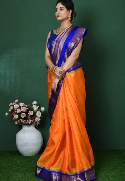 Gadwal Pure Silk Handloom Saree in Orange