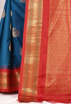 Gadwal Pure Silk Handloom Saree in Dark Blue
