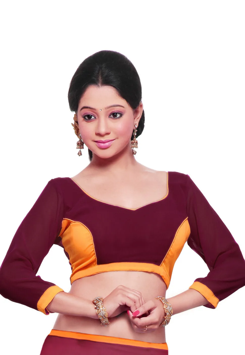 Georgette Blouse in Maroon and Yellow