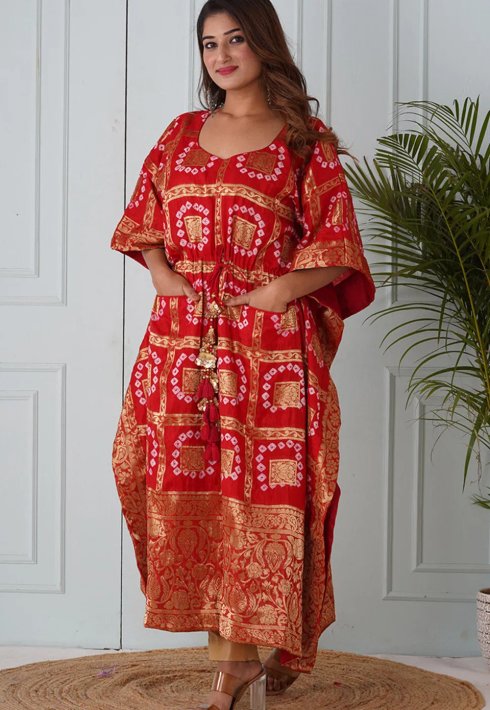 Ghatchola Art Silk Kaftan in Red