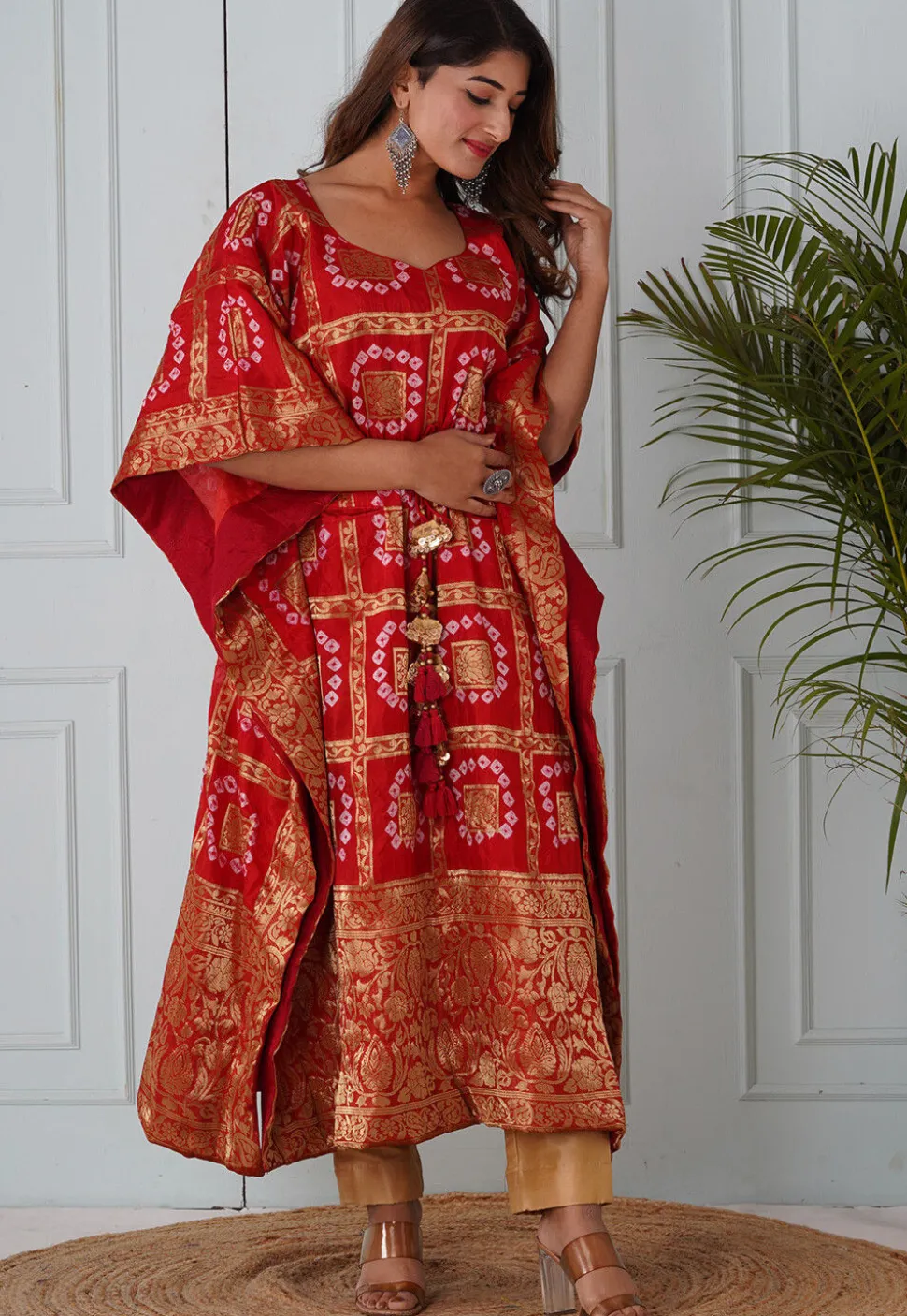Ghatchola Art Silk Kaftan in Red