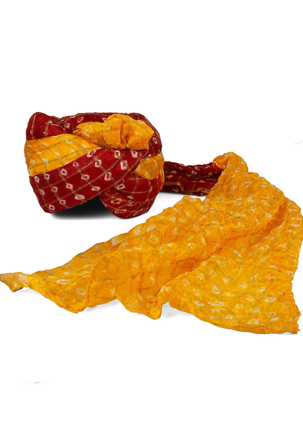 Ghatchola Art Silk Unisex Turban in Maroon and Yellow