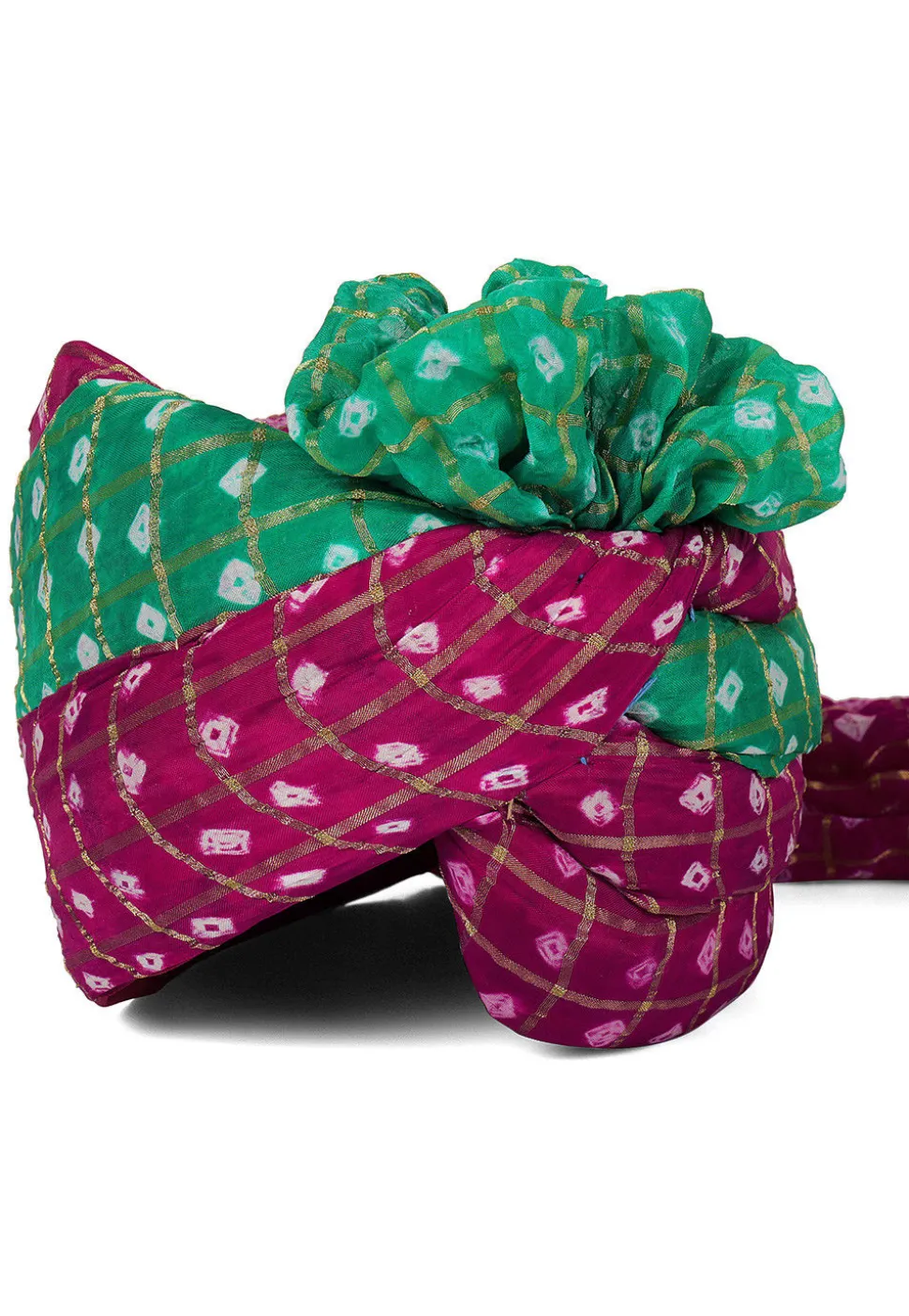 Ghatchola Art Silk Unisex Turban in Magenta and Green