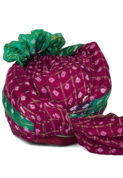 Ghatchola Art Silk Unisex Turban in Magenta and Green