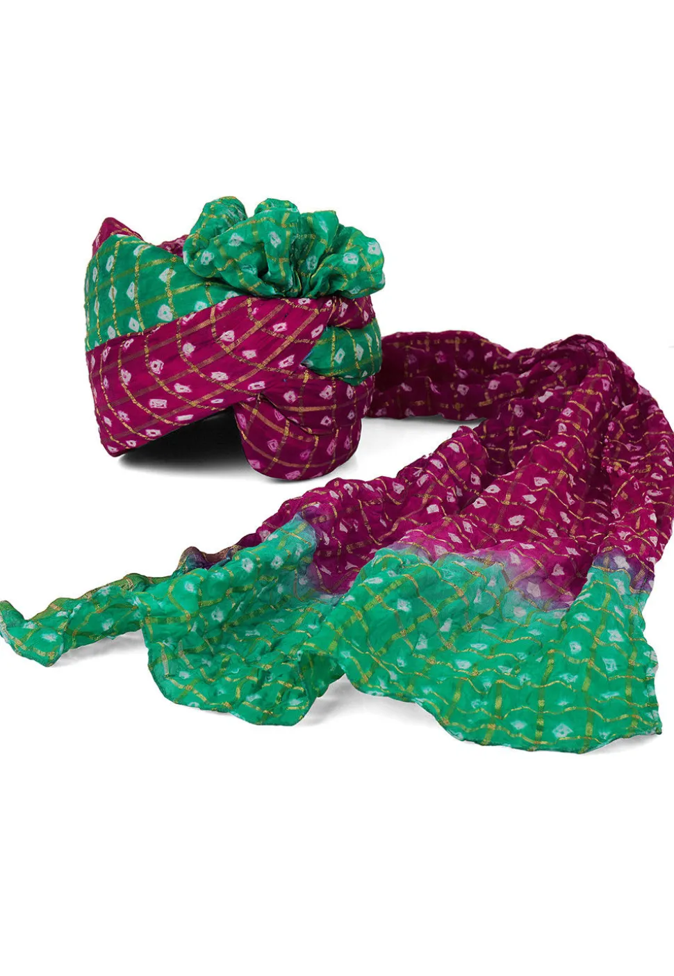 Ghatchola Art Silk Unisex Turban in Magenta and Green