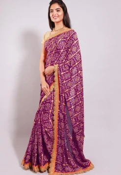 Ghatchola Bandhej Printed Crepe Saree in Magenta