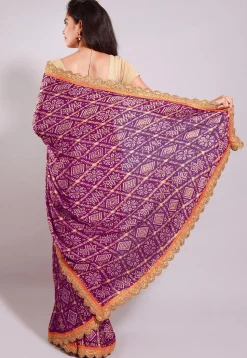 Ghatchola Bandhej Printed Crepe Saree in Magenta