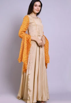 Ghatchola Chinon Crepe Gown in Beige