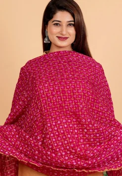 Ghatchola Dupatta in Fuchsia and Green