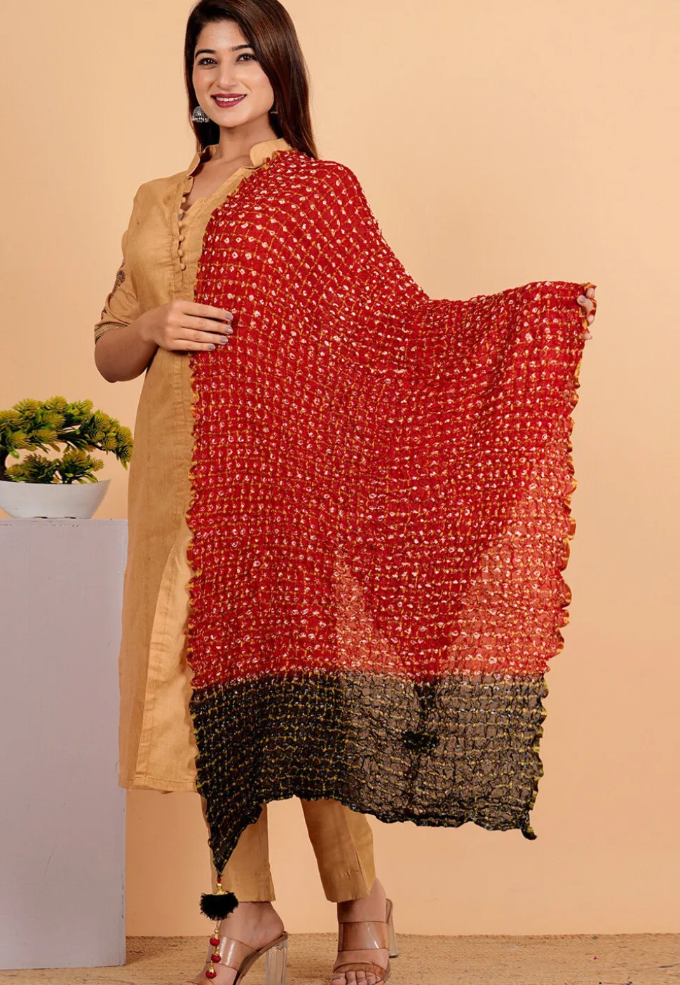 Ghatchola Dupatta in Red and Black