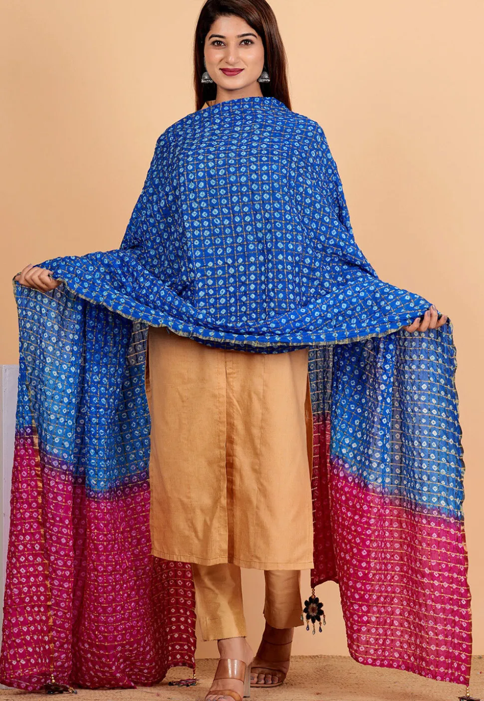Ghatchola Dupatta in Royal Blue and Fuchsia
