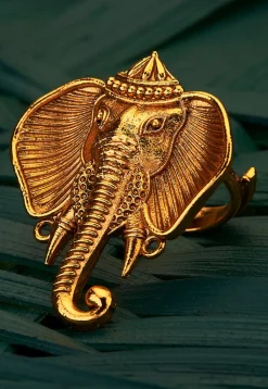 Golden Polished Elephant Adjustable Ring