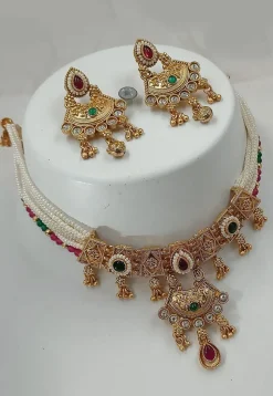 Golden Polished Stone Studded Choker Necklace Set