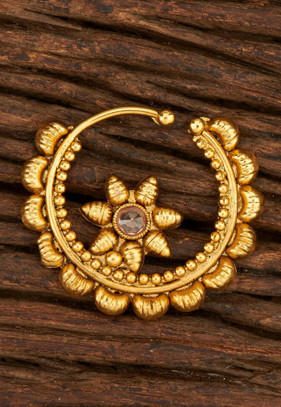 Golden Polished Stone Studded Nose Ring