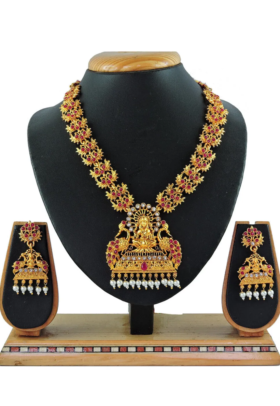 Golden Polished Stone Studded Necklace Set