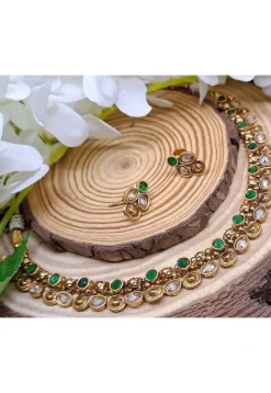 Golden Polished Stone Studded Necklace Set