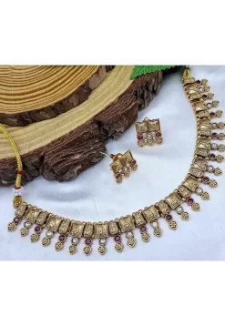 Golden Polished Stone Studded Necklace Set