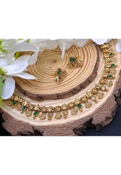 Golden Polished Stone Studded Necklace Set