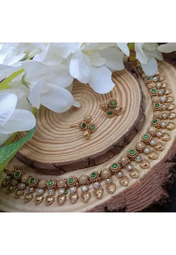 Golden Polished Stone Studded Necklace Set
