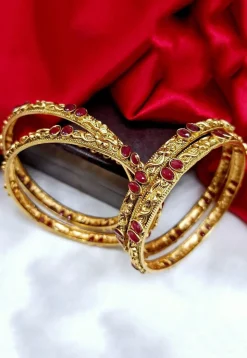 Golden Polished Stone Studded Bangle Set