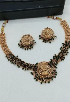 Golden Polished Temple Necklace Set