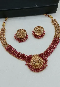 Golden Polished Temple Necklace Set