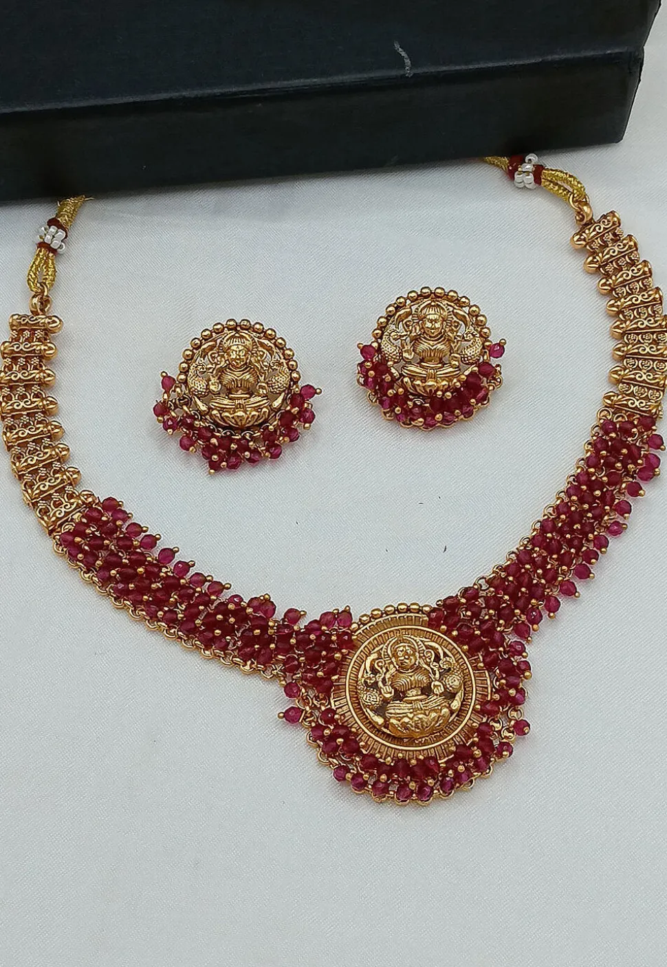 Golden Polished Temple Necklace Set