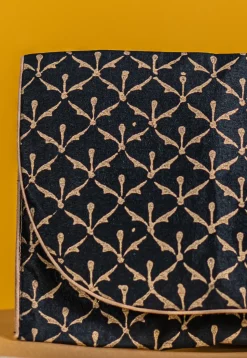 Golden Printed Art Silk Clutch Bag in Black