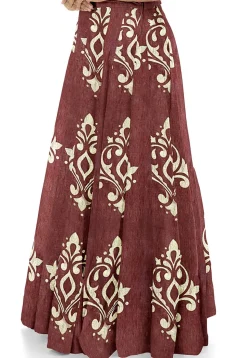 Golden Printed Art Silk Circular Skirt in Brown