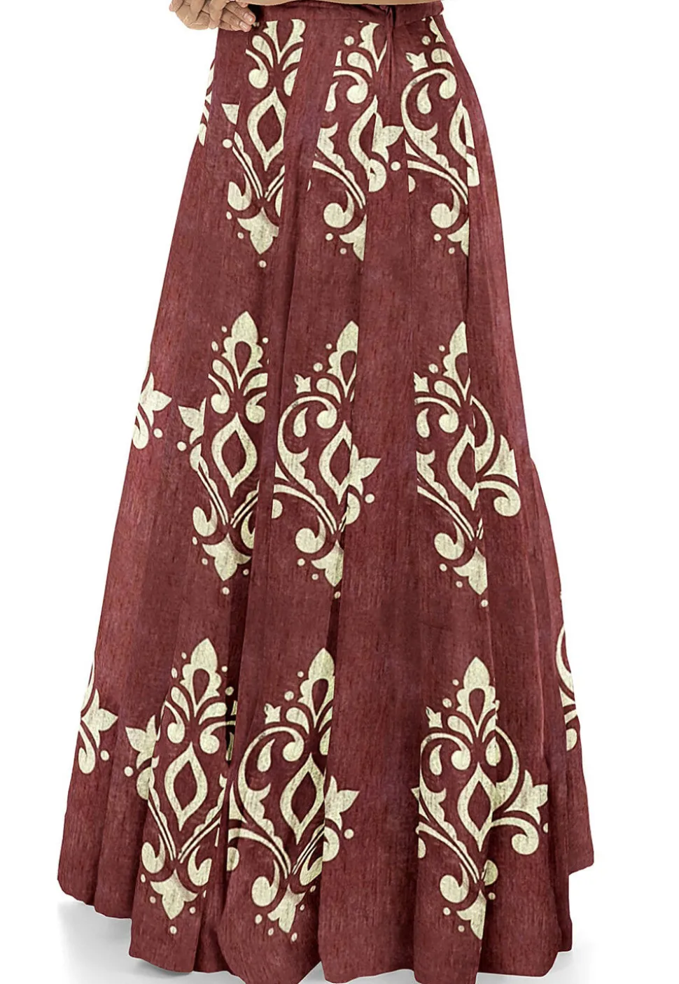 Golden Printed Art Silk Circular Skirt in Brown