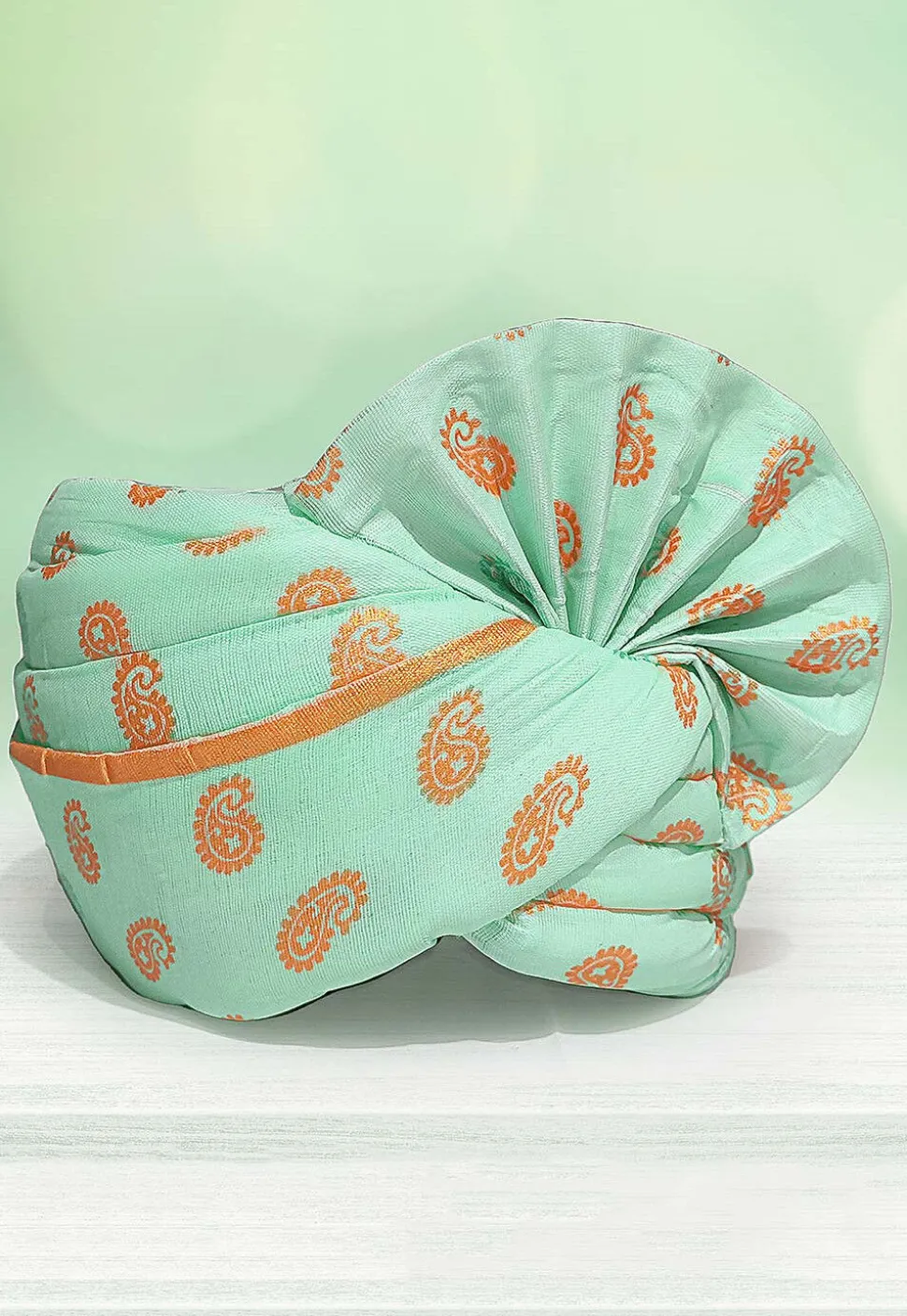 Golden Printed Cotton Kids Turban in SEA GREEN