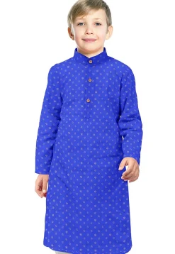 Golden Printed Cotton Kurta in Royal Blue